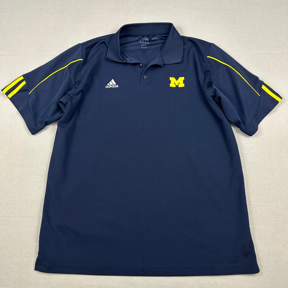 Michigan Wolverines Shirt Men Large Blue Adidas Short Sleeve Basketball L *